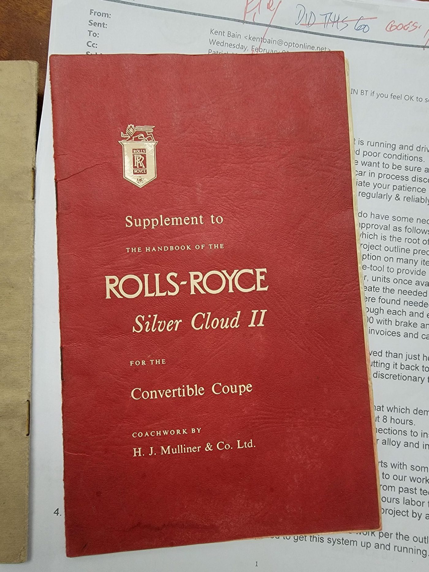 Rolls-Royce Silver Cloud II Mulliner Convertible Coupe handbook and documentation